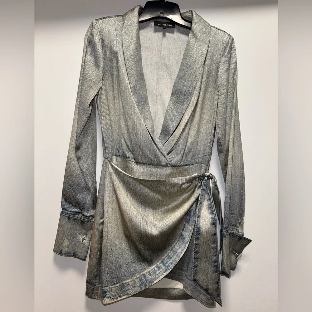 Retrofete Hailey Silk Denim Print Dress Size XS - Picture 4 of 7